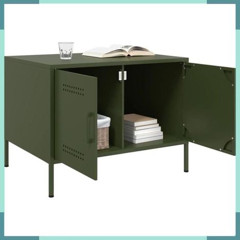 843034 Table basse vert olive 68x50x50,5 cm acier (1/5)