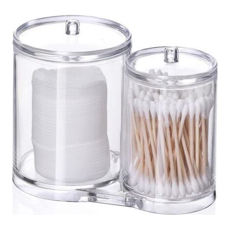 Porte-cotons-tiges, boîte de rangement 2 en 1, étui transparent avec couvercle, pour salon, chambre, salle de bain (1/4)