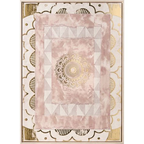 Lienzo decorativo con motivos orientales hecho a mano materiales sintéticos marco de madera de pino dorado Callan (1/5)