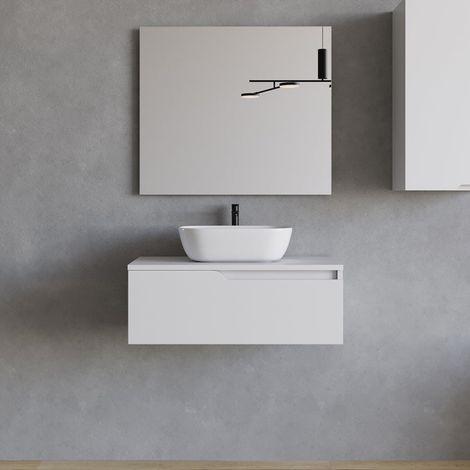 Meuble de salle de bain 80cm avec vasque à poser arrondie - 1 tiroir - blanc - CADIX (1/5)