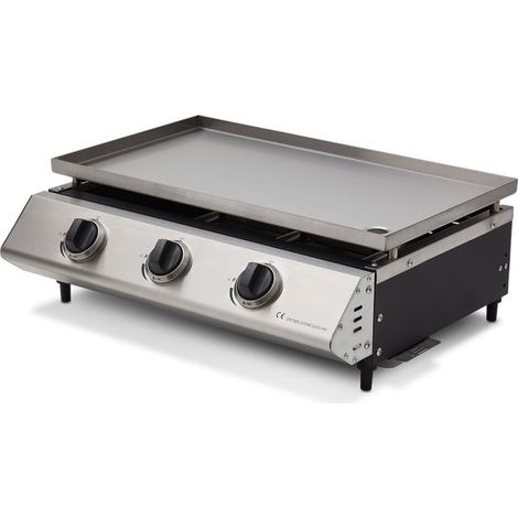 Plancha à gaz Cadix 3 feux – Surface de cuisson inox 62 x 37,5 cm – 3 brûleurs 9,45 kW – Tiroir récupérateur de graisses – Jusqu'à 8 convives – Cookingbox