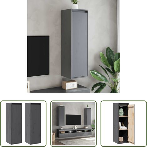 Meubles TV - Armoires murales 2 pcs Gris 30x30x100 cm Bois de pin massif (1/5)