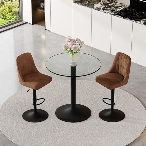 Bartisch-Set mit 2 Barhockern Glas höhenverstellbar OKMYHOME (1/5)