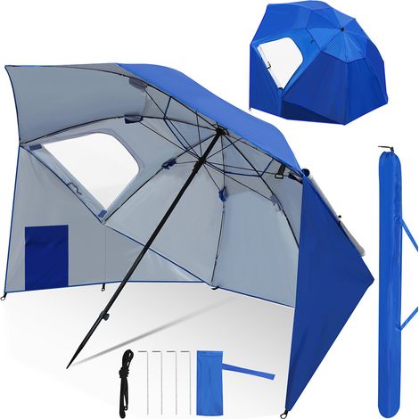 TolleTour Ombrellone da spiaggia e giardino 2 in 1 UV50+, altezza 210 cm, diametro 220 cm, resistente a vento e pioggia, per 2–4 persone