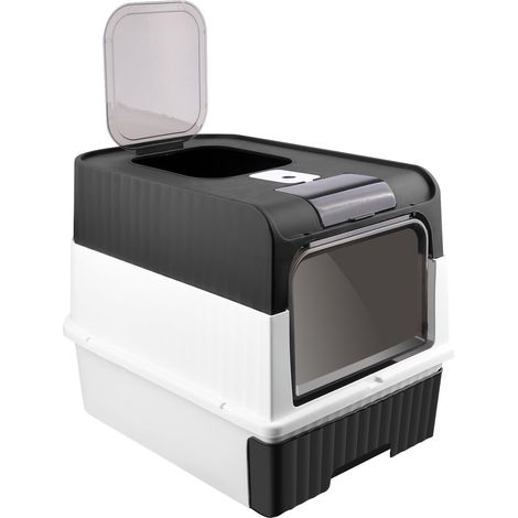 Maison de Toilette pour Chat,Bac à Litiere Chat Autonettoyante,Bac à Litière Fermé Compartiment Inférieur Amovible pour Un Nettoyage Facile-49  37  35 cm-Noir (1/5)