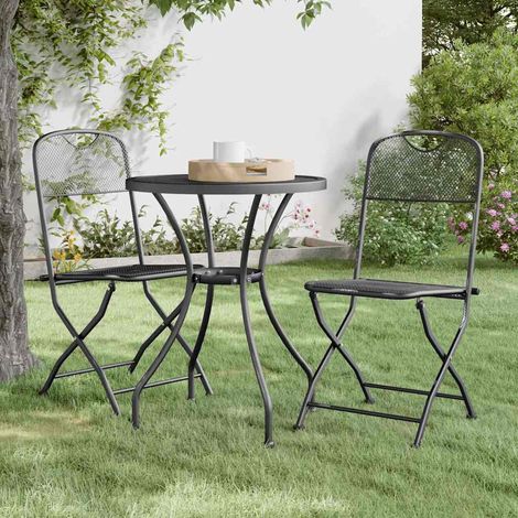 Ensemble Table et Chaise de Jardin 3 pcs - Mobilier à dîner de jardin Maille Métal Anthracite BV387793 - BonneVie (1/5)