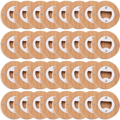 Set di 40 apribottiglie magnetici, apribottiglie rotondi in legno, apribottiglie per birra, apribottiglie magnetici personalizzati per frigorifero
