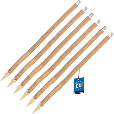 KOTARBAU® Lot de 6 Poteau Bois pour Palissade - Poteau de Clôture Ø 9 cm x 150 cm - Poteau en Bois de Noisetier - Poteau de Clôture Ganivelle - Pointu - Naturel - avec Crampons en U (1/4)