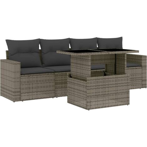 Maison Exclusive - 5-tlg. Garten-Sofagarnitur mit Kissen Grau Pol