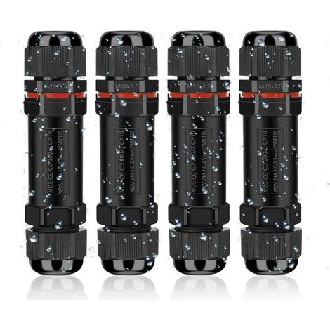 Raccord électrique étanche IP68 – Connecteur de câble pour extérieur 3 fils – Boîte de dérivation pour câble Ø 4-12 mm – Lot de 4