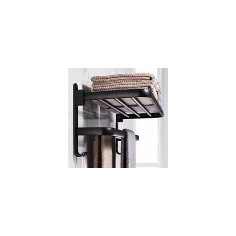 Sèche-serviettes mural pliable en aluminium noir mat – 2 barres, angle 90°, 50 cm – pour salle de bain (1/5)