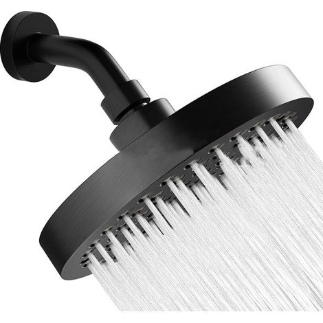 Pommeau De Douche à Effet Pluie, 15.24 cm Rond Pommeau De Douche en Acier Inoxydable 304 Avec Gel de Silice Anti-blocage (6" (noir mat)) (1/5)