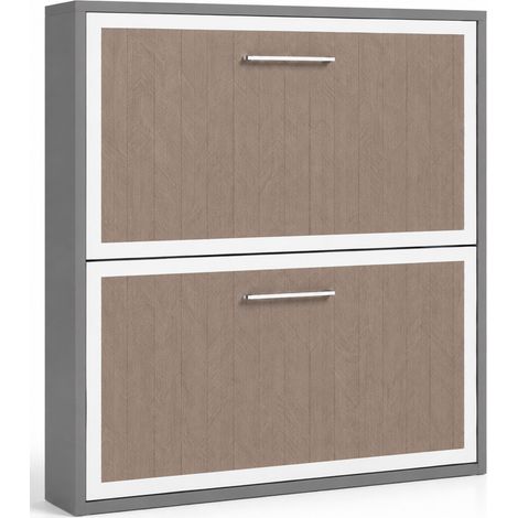 Lit escamotable horizontal superposé LABELA – Version renforcée spéciale location meublée Sans matelas Gris anthracite-90x190-Cadre Anthracite-Façade Chêne brun (1/5)