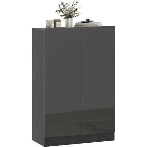 Armoire à chaussures 2 portes avec fermeture douce, étagères réglables 20 paires noir brillant