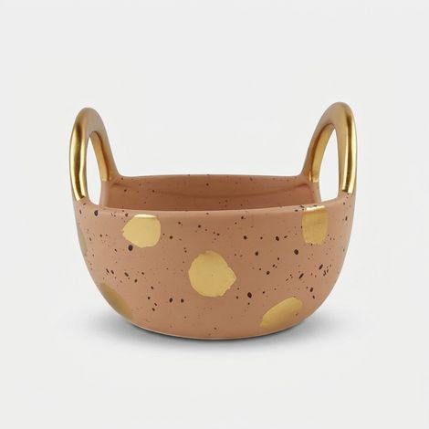 Cestino decorativo grande in ceramica con manici Pink&Cozy (1/2)