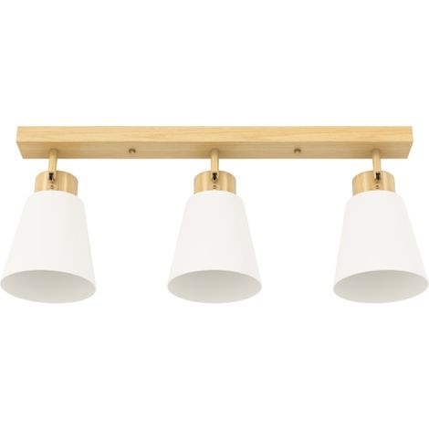 Bardusch - Plafonnier LED 40 W, lampe de plafond à double fixation et têtes orientables à 90° avec 3 douilles E27, bois naturel (1/5)