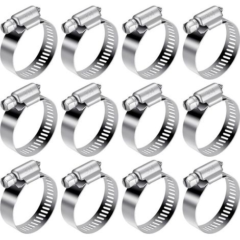 Ensemble de 12 colliers de serrage réglables, tailles 21-38 mm, colliers de serrage filetés en acier inoxydable 304, adaptés aux tuyaux d'eau, aux réservoirs de carburant et aux tuyaux automobile (1/5)