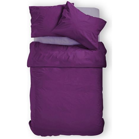 Parure de lit d'hiver violet 155 x 220 cm - En microfibre brossée - Housse de couette 155 x 220 cm et taie d'oreiller 80 x 80 cm - Avec fermeture éclair (1/5)