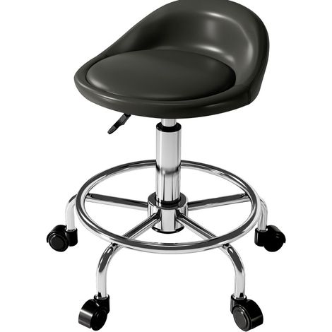 Sgabello girevole con ruote regolabile 59-75 cm con schienale in similpelle nero (1/5)