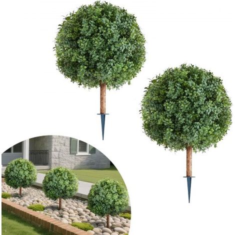 Künstliche Formschnitt Buchsbaumkugel mit Erdspieß, 2er-Set 686 mm Kunstpflanzen, Dekopflanze, für Dekoration, Veranda, Außen- & Innenbereich, Terrasse, Garten, Balkon, Hinterhof (1/5)