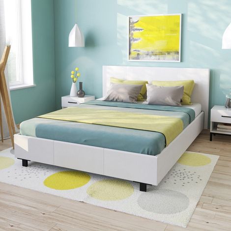 Bett ATLANTA 140x190 + 1 Lattenrost + 1 Matratze CARLTON / Weiß/ 208x154x89