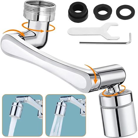 1440°Extension Robinet Rotatif Réglable, 2 Modes Adaptateur Robinet Multifonctionnel, Rallonge Robinet Laiton, Mousseur Pivotant Universel, Aérateur Filtre Robinet pour Salle Bain, Cuisine(Argent) (1/5)