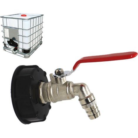 Robinet à 6 pans en fil épais avec poignée rouge, accessoires de raccordement pour vanne de conteneur IBC, adaptateur pour conteneur d'une tonne S606 vers robinet en laiton 3/4 pouce (1/4)