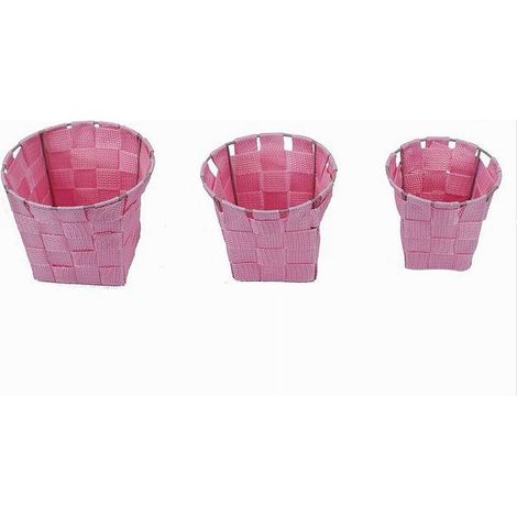 Cleafe - Set 3pz Cestini Rotondi Portaoggetti In Tessuto Rosa Per Bagno Casa Cucina 79047 - (1/2)