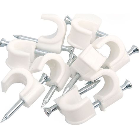FPLUS grapa manguer.med. 9mm.bl.x100 , Grapa cable plastico con clavo de acero.