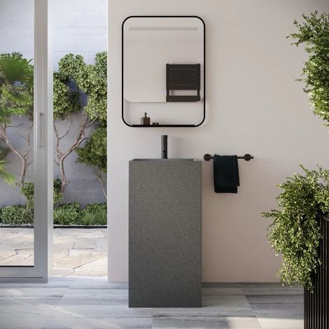 Lavabo freestanding quadrato 45x45x90cm in microcemento grigio Flores