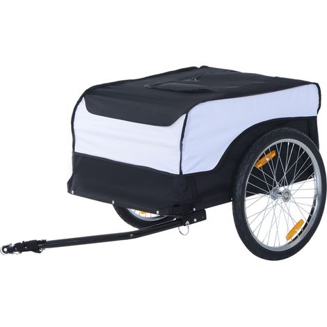 Remorque à vélo, remorque cargo, charge utile maximale 40 kg, remorque de transport, chariot, remorque cargo pour vélo, blanche et noire, acier Oxford, 140 x 77 x 65 cm (1/5)