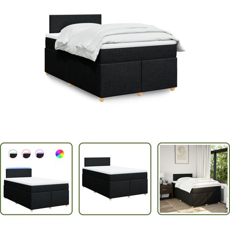 vidaXL LED-Leuchten - Boxspringbett mit Matratze Schwarz 120x200 cm Stoff (1/5)