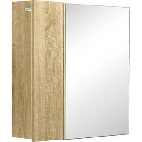 Armoire de salle de bain avec miroir et 4 étagères intérieures en panneau de particules 60x15x60cm couleur bois (1/5)