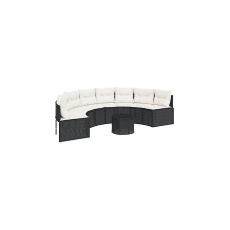 Canapé de jardin table coussins demi-rond noir résine tressée (1/5)