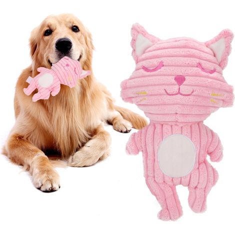 Peluche douce en forme de chat rose, jouet interactif de nettoyage des dents pour chiens, à mâcher et à mordre, pour l'éducation et le dressage. (1/5)