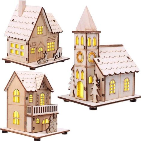 Maison de village de Noël - WAKE - Mini maison en bois - Décoration LED - 3 pièces - Intérieur (1/4)
