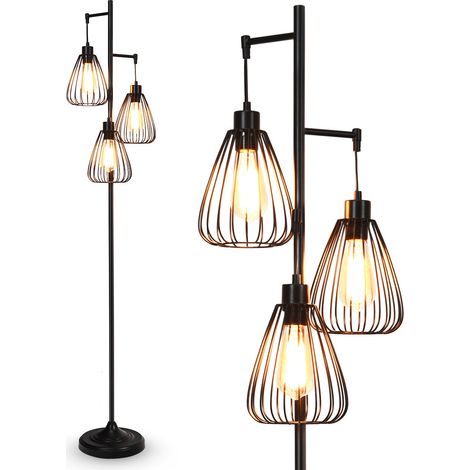 Lampada da terra in stile industriale 170 x 25 x 25 cm 3 paralumi in metallo finitura nera atmosfera calda 200012292