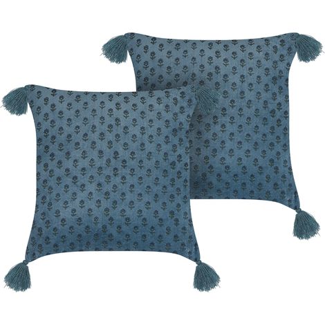 Conjunto de 2 cojines de terciopelo azul oscuro 45 x 45 cm bloque impreso Ribes