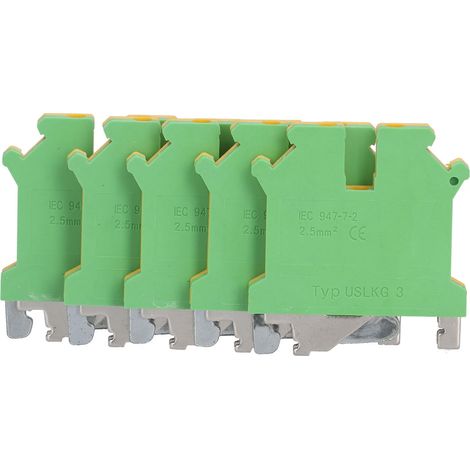 Bornier de terre sur rail DIN TYP USLKG-3, 50 pièces, borne de mise à la terre en cuivre pur, jaune et vert (1/5)