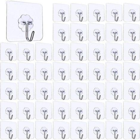 Crochets adhésifs Transparents,Crochet Mural de Cuisine avec Crochets inoxydables Serviette de Bain Utilitaire Crochets de Plafond (50PCS ) (1/5)
