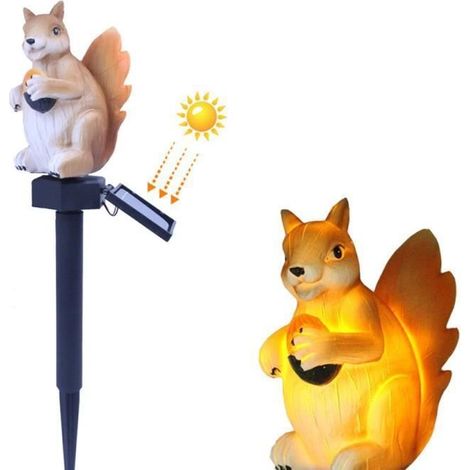 1 lampe solaire écureuil, design animalier en résine, lumière LED blanche, décoration lumineuse extérieure pour jardin