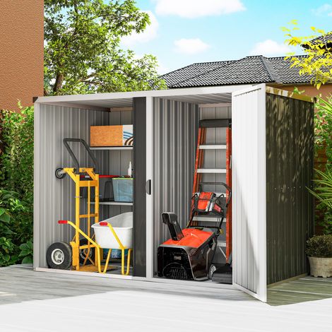 Caseta de jardín de acero galvanizado, puerta con cerradura, 231 x 125 x 162 cm, gris. (1/5)