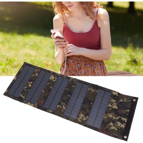 Pochette Solaire Portable 50W 5 Plis pour Recharge Téléphones Mini en Plein Air - Camouflage (1/5)