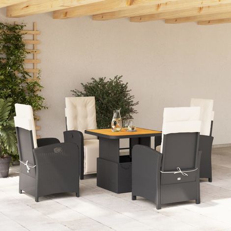 5-tlg. Garten-Essgruppe mit Kissen Schwarz Poly Rattan vidaXL (1/5)