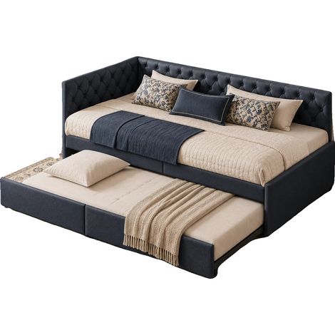 Sofá cama, función de cajón, diseño compacto, gris. (1/2)