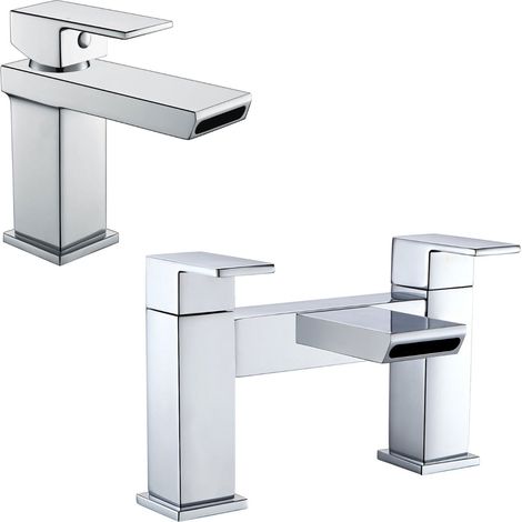 Saturn Modern Waterfall Design Basin Sink Mono Mixer Tap & Deck Mounted Bath Filler Mixer Tap (1/5)