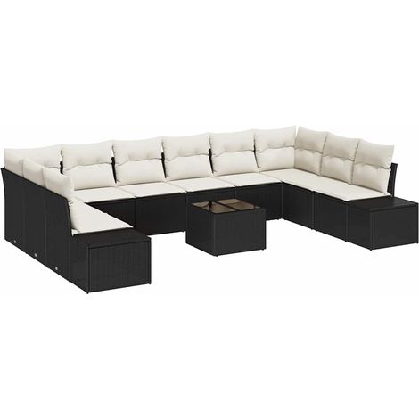 Maison Exclusive - Set Divano da Giardino 10 pcs Nero e Crema Polyrattan