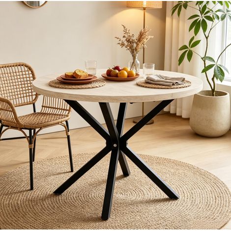 Tavolo da pranzo rotondo da 100 cm in MDF con gambe in metallo nero (1/5)