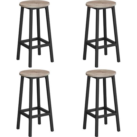 Vasagle – Tabouret de bar lot de 4 – Hauteur d'assise 65 cm – Panneau d’aggloméré et acier – Capacité 100 kg – Montage facile – Grège