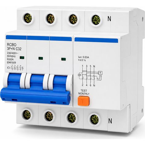 Disjoncteur différentiel 3P+N 32A courbe C 6kA EN61009
